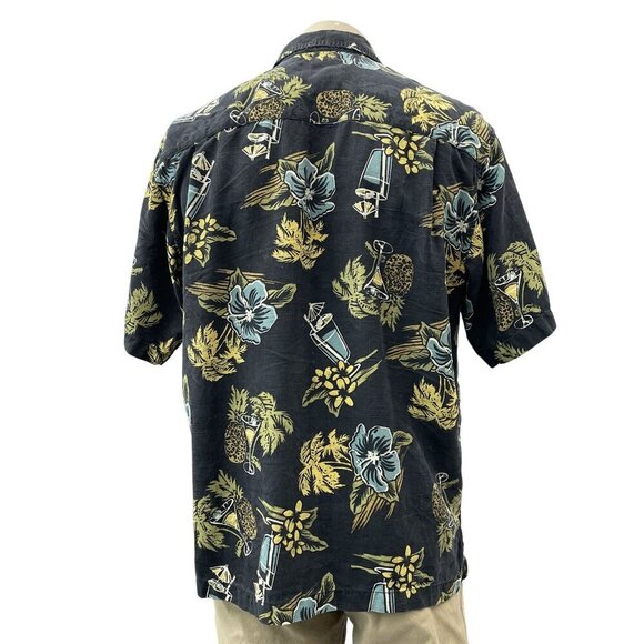 Tommy Baham Silk Hawaiian Button Shirt Martini Cocktail Floral‎ Pineapple Mens M - Picture 2 of 9